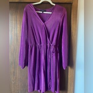 Fred David Purple Satin wrap detail‎ dress